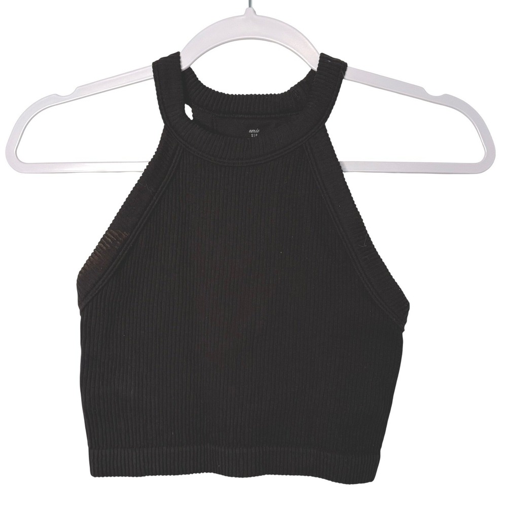 Aerie‎ Real Good Black Ribbed High Neck Crop Tank Top S Clean Girl Athleisure